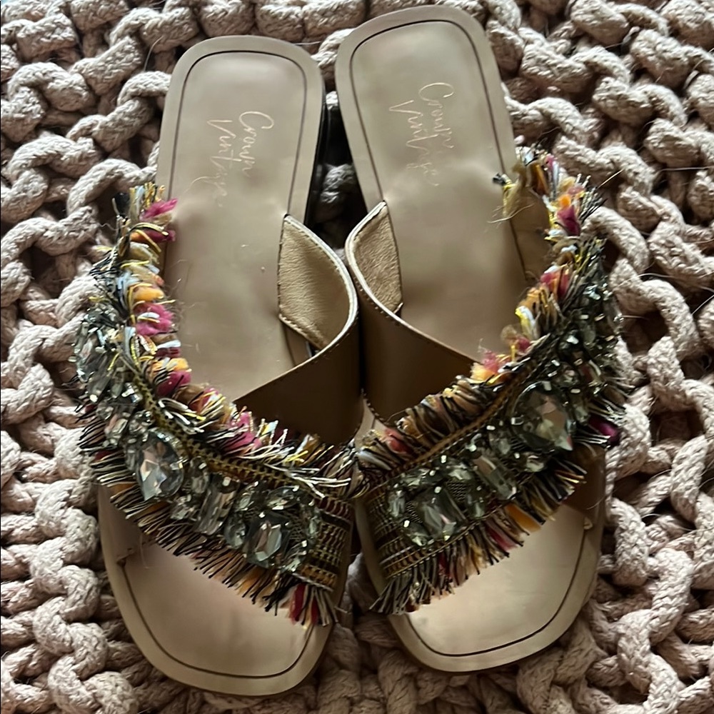 Crown Brown Sandals with Crystal Embellishments